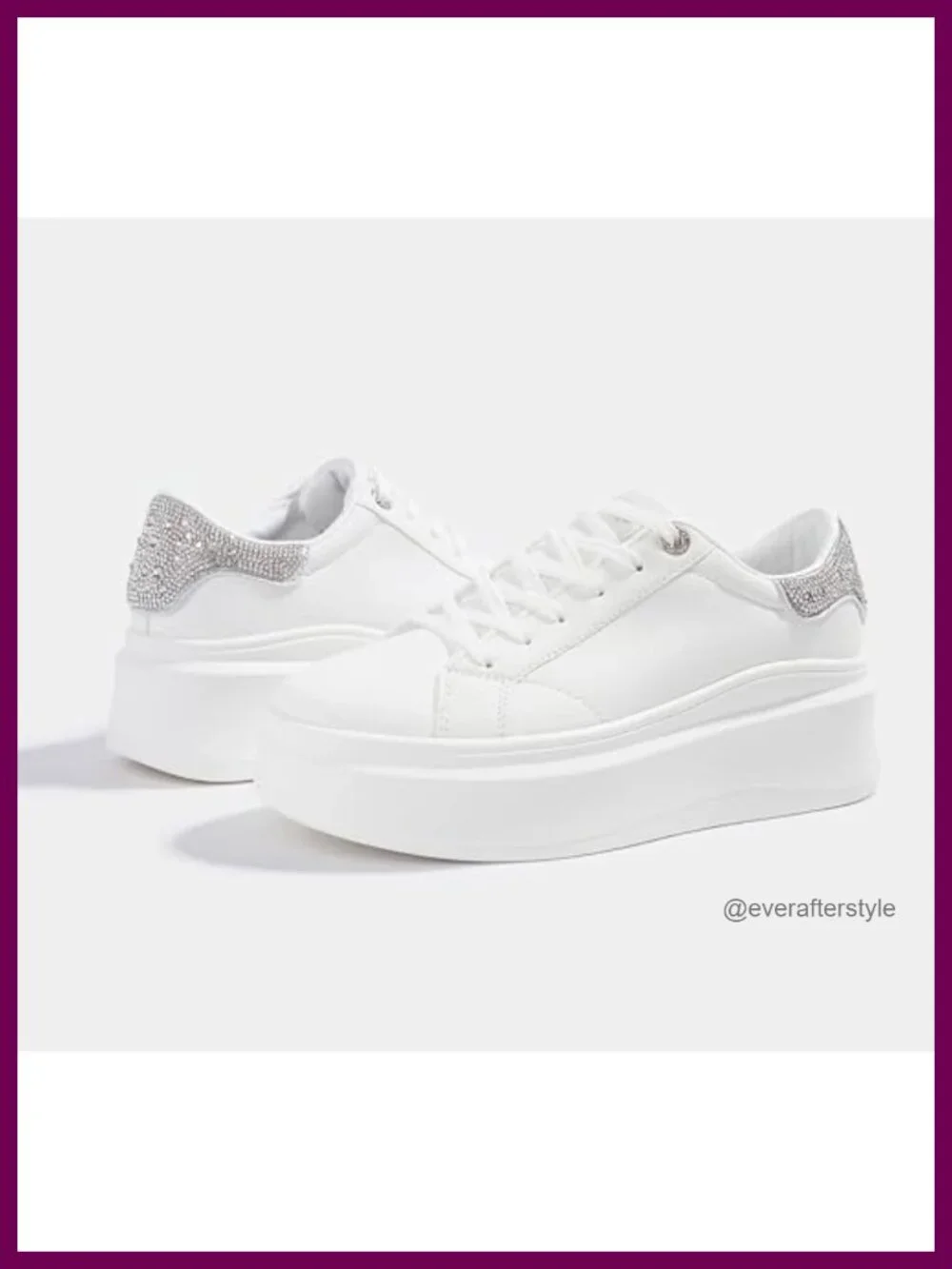 Platform Fashion Sneakers with Rhinestones, Synthetic Leather, TPR Sole, 2.6